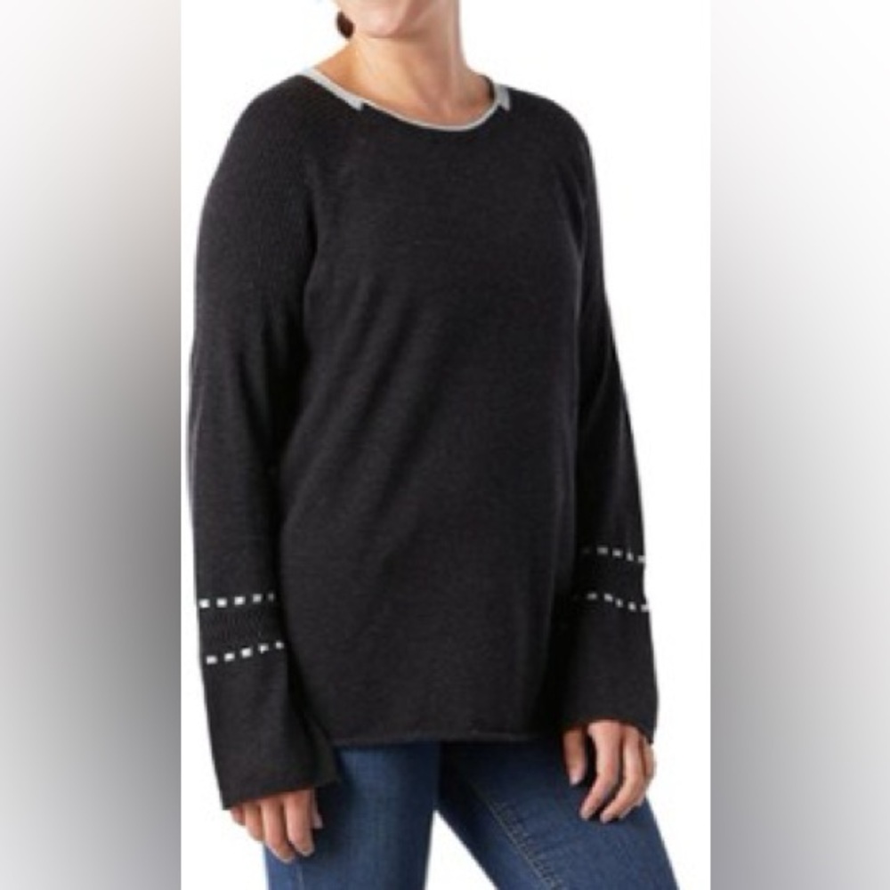 Smartwool Cozy Lodge‎ Gray Bell Sleeve Crew Neck Sweater Wool size Large